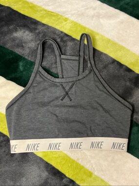 Nike Gray Heather Sports Bra with Branded White Elastic Size S